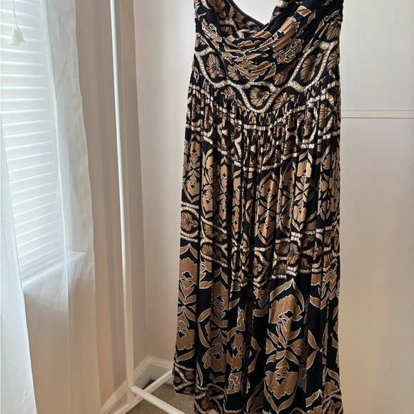 White House Black Market Strapless Dress Size 6 Black Tan Print Cocktail WHBM - Picture 3 of 3